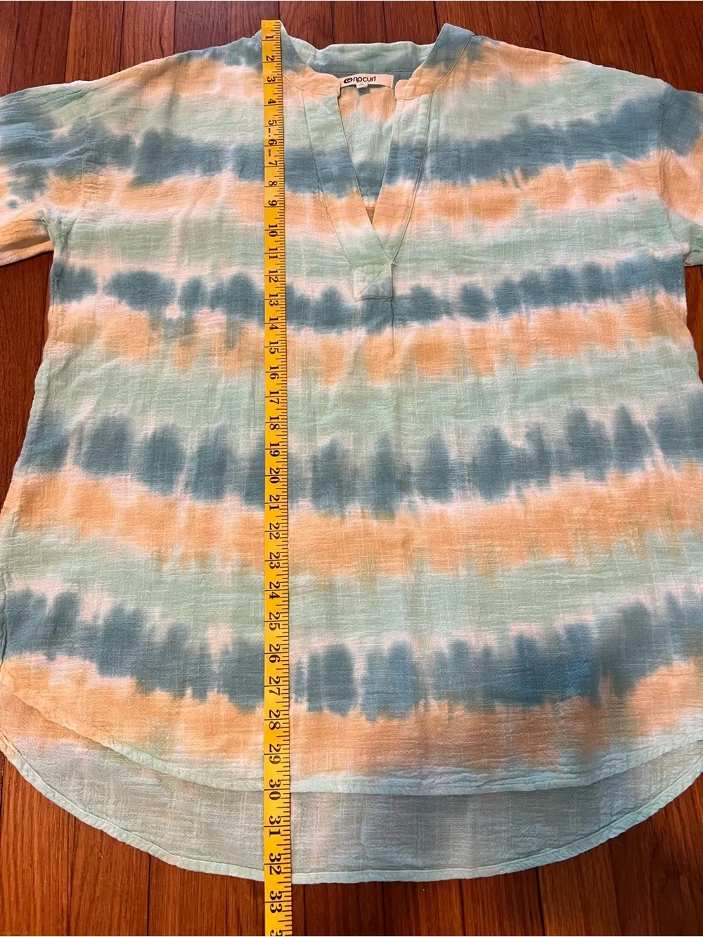 Rip Curl Women's Aqua, Teal & Tan Tie-Dye Tunic/ beach coverup size large